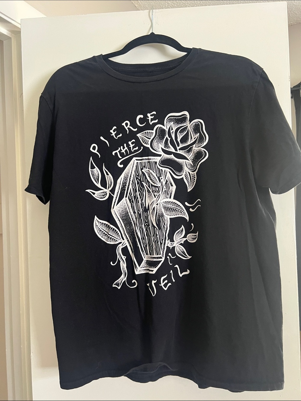 Black 'Pierce the Veil' Coffin & Rose Graphic Short Sleeve Tee